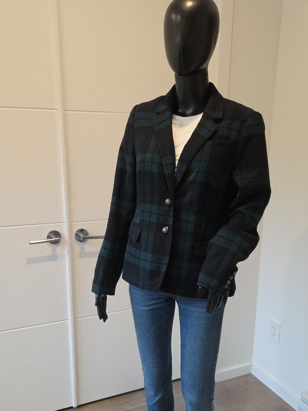 Banana Republic Black and Dark Green Plaid Blazer